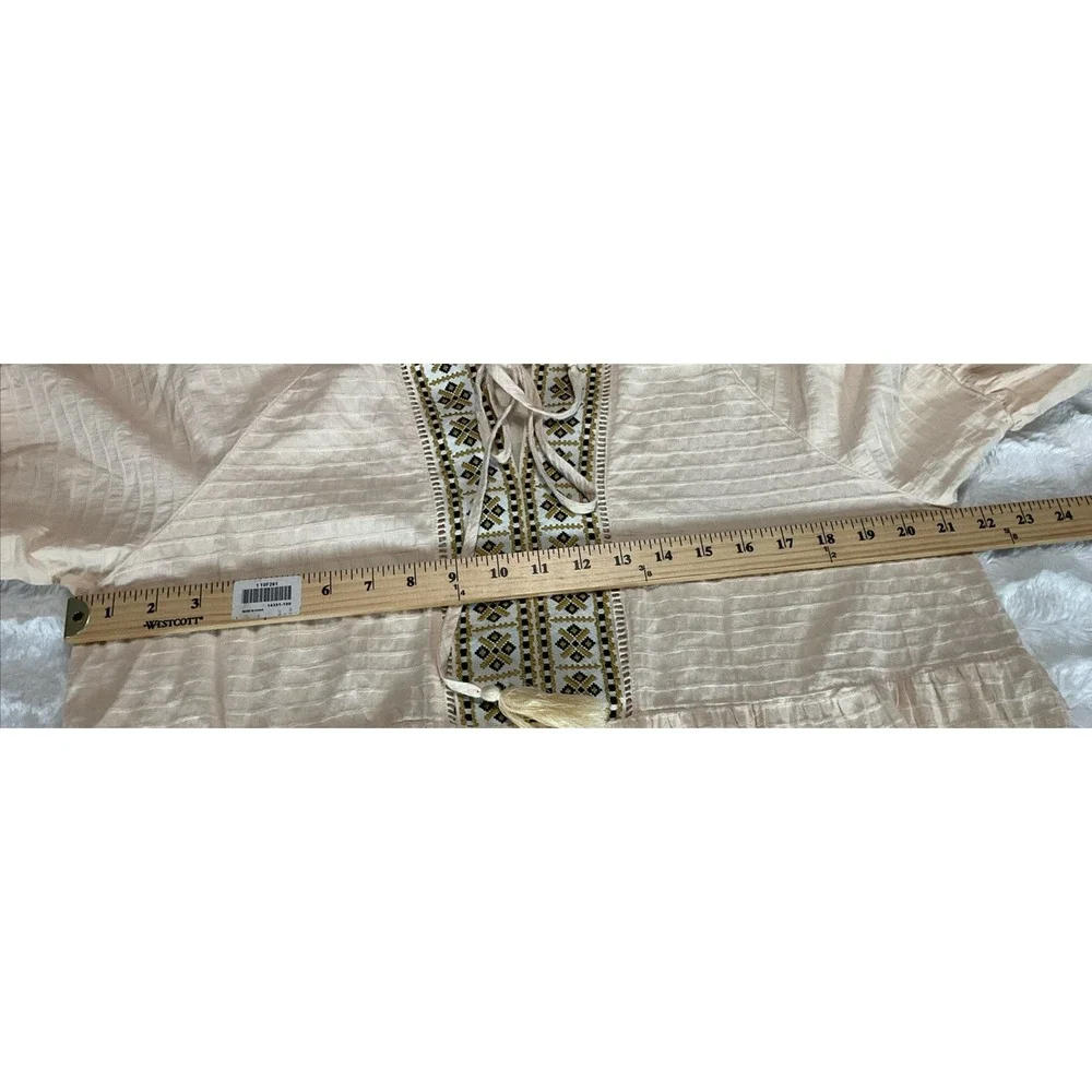 Grigio USA Women's Large Embroidered Creamy Oatmeal Boho Peasant Tunic Tassel